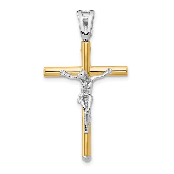 14k Two Tone Gold, Polished Crucifix Pendant, 21 x 37mm - Picture 1 of 5